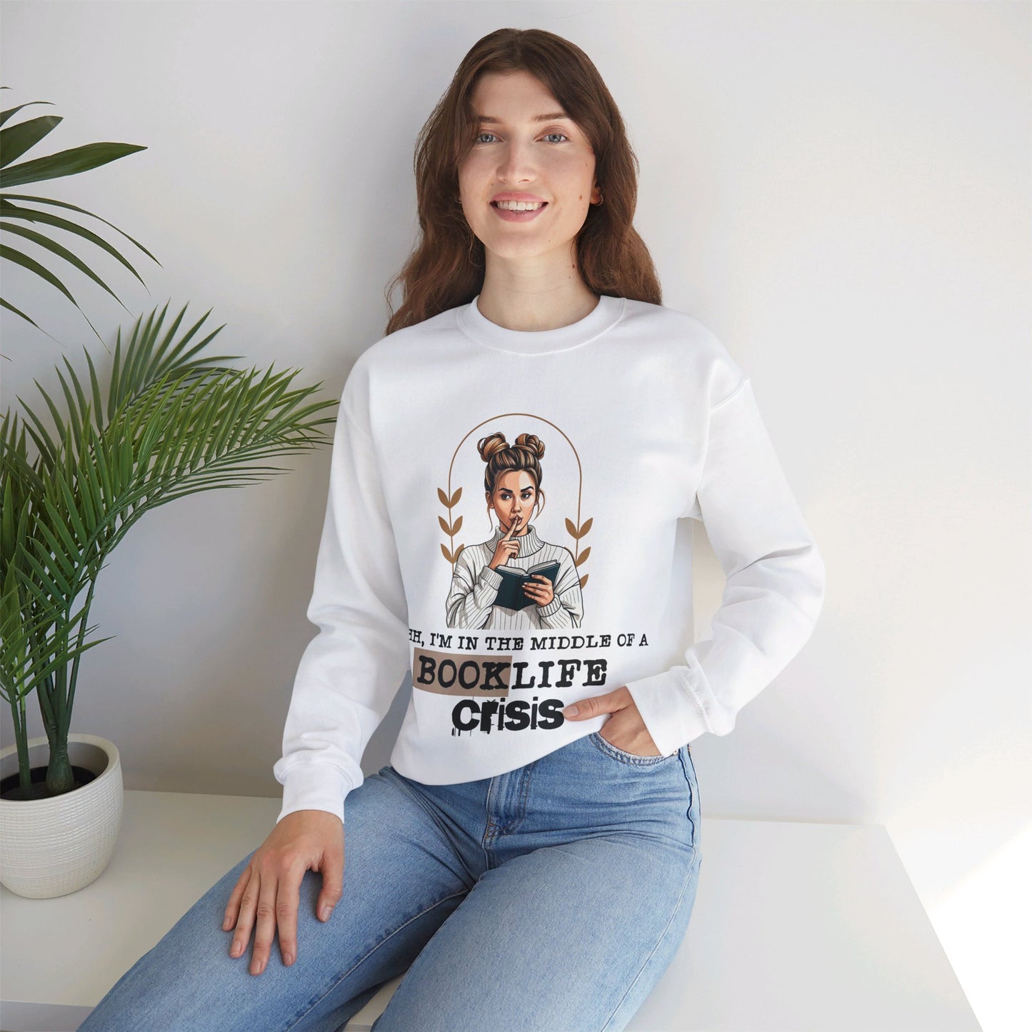 Booklife Crisis Sweater - Shh, I'm in the Middle of a Booklife Crisis-Graphic Sweatshirt, Cozy Reading Sweater, Perfect Gift for Book Lovers