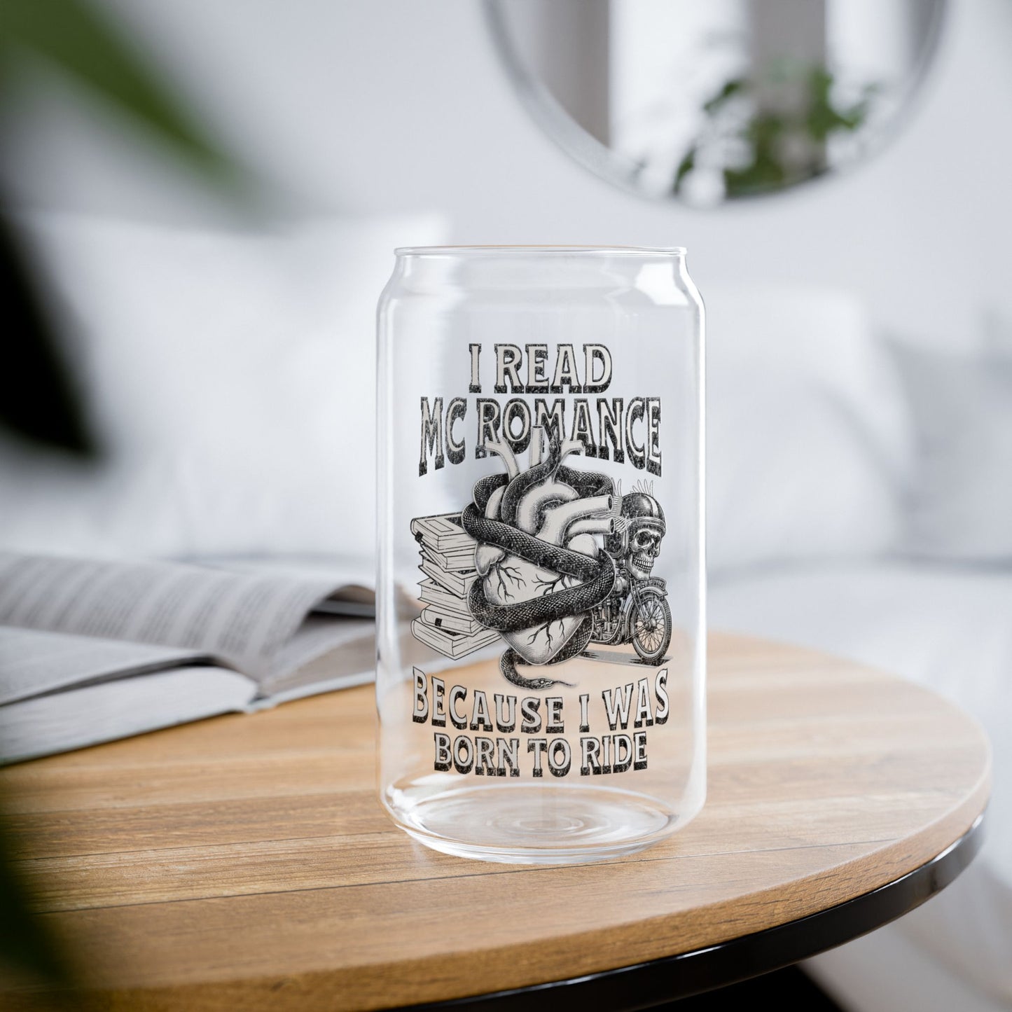 Grunge MC Romance 16 oz Glass - Perfect Gift for book lovers and bikers alike!