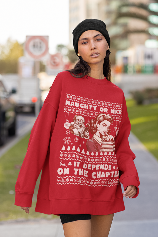 Vintage "Naughty or Nice" Christmas Crewneck Sweater – Holiday Humor with a Retro Twist, a perfect gift for the Romance Reader in your life