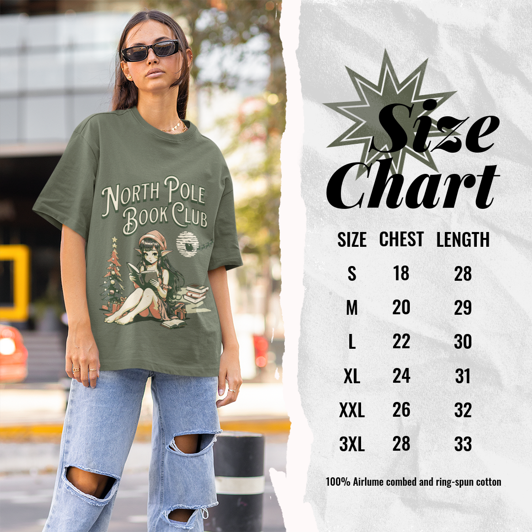 Army Green North Pole Book Club Crewneck with Coquette Elf, Comfy T-Shirt